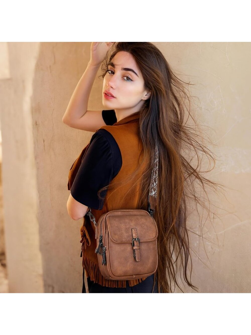 Women Brown Leather Anti Theft Handbags Removable Straps Formal Crossbody Bag - Picture 2 of 6
